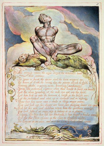 朝が来る、「アメリカ、予言」からのプレート6、1793（紙にエッチングとトイレをレリーフ） 作： William Blake